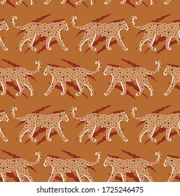 Hand Drawn Abstract Leopard Cheetah with Animal Skin Texture Repeating Vector Pattern Isolated Background