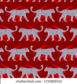 Hand Drawn Abstract Leopard Cheetah with Animal Skin Texture Repeating Vector Pattern Isolated Background