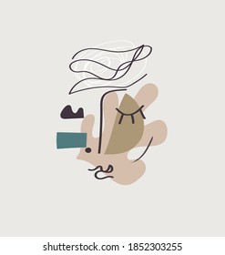 Hand drawn abstract line art face. Scandinavian style.