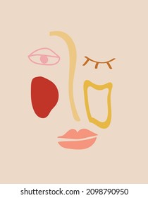 Hand drawn abstract line face. Contemporary drawing in modern cubism style. Creative texture. 