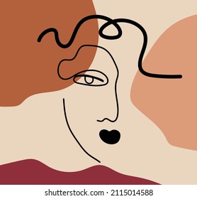 Cara de línea abstracta dibujada a mano. Dibujo contemporáneo al estilo cubista moderno. Textura creativa. 