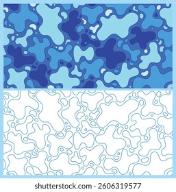 Hand Drawn Abstract Line Seamless Pattern with Water Splashes Illustration