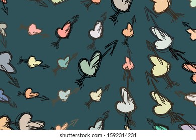 Hand drawn, abstract love for valentine day, web page, wallpaper, graphic design, catalog, texture or background. Vector artwork.