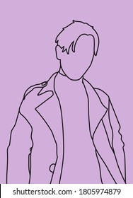 Hand drawn abstract man face in line art style, modern minimalism art, aesthetic contour, vector illustration