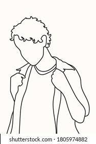 Cara de hombre abstracta dibujada a mano en estilo de arte en línea, arte minimalista moderno, contorno estético, ilustración vectorial