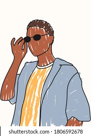Cara de hombre abstracta dibujada a mano en estilo de arte en línea, arte minimalista moderno, contorno estético, ilustración vectorial