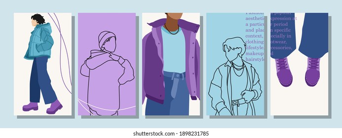 Caras de hombre abstractas dibujadas a mano en estilo de arte lineal, conjunto de afiches de moda, arte moderno minimalista, contorno estético