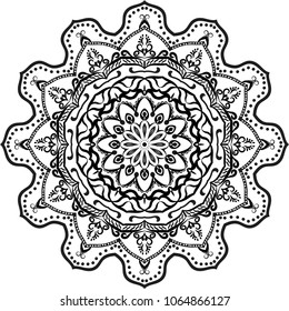 Hand drawn abstract mandala design. Vector oriental round pattern. Coloring book element-mandala-hand drawing-black-and-white