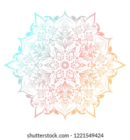Hand drawn abstract mandala design. Vector holographic round pattern. Arabesque design element