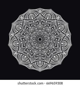 Hand drawn abstract mandala design. Vector oriental round pattern. Coloring book element.
