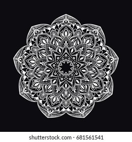 Hand drawn abstract mandala design. Vector oriental round pattern. Coloring book element.