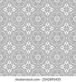 Hand drawn abstract Mandala seamless pattern for Coloring Book Page. line art vector illustration. for Adults and Kids easy and simple Mandalas Artwork