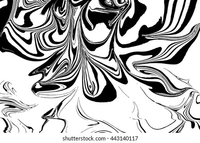 Hand drawn abstract marble texture. Beautiful white and black marble background. Handmade stone or rock texture with liquid paint ink. Ebru, Turkish marbling art.