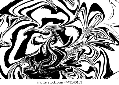 Hand drawn abstract marble texture. Beautiful white and black marble background. Handmade stone or rock texture with liquid paint ink. Ebru, Turkish marbling art.