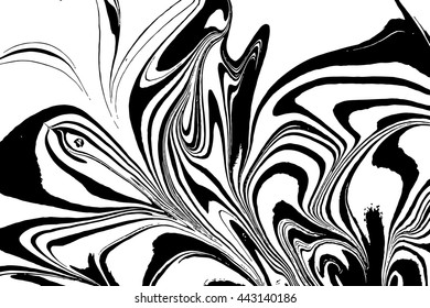Hand drawn abstract marble texture. Beautiful white and black marble background. Handmade stone or rock texture with liquid paint ink. Ebru, Turkish marbling art.