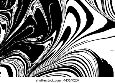 Hand drawn abstract marble texture. Beautiful white and black marble background. Handmade stone or rock texture with liquid paint ink. Ebru, Turkish marbling art.