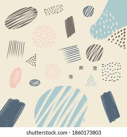 Hand drawn abstract memphis pattern texture with handmade elements, different decors. Texture can be used for wallpapers, prints, websites. white background EPS Vector