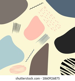 Hand drawn abstract memphis pattern texture with handmade elements, different decors. Texture can be used for wallpapers, prints, websites. white background EPS Vector