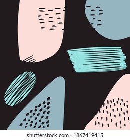 Hand drawn abstract memphis pattern texture with handmade elements, different decors. Texture can be used for wallpapers, prints, websites. white background EPS Vector