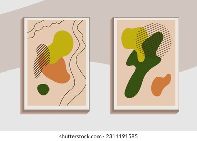 Hand drawn abstract minimal element mid century vector set. Aesthetic contemporary stripe line art, watercolor geometric shapes in earth tone. Art form design for wall art, decoration, wallpaper.