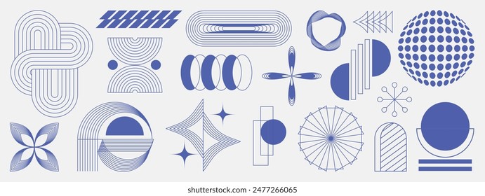 Hand drawn abstract minimal element mid century vector set. Aesthetic contemporary stripe line art, geometric shape in monochrome. Art form design for wall art, decoration, wallpaper.