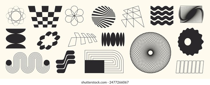 Conjunto de Vector dibujado a mano de elemento mínimo abstracto de mediados de siglo. Arte estético contemporáneo a rayas, forma geométrica en monocromo. Diseño de forma de arte para arte de pared, decoración, Fondo de pantalla.