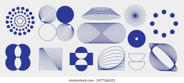 Hand drawn abstract minimal element mid century vector set. Aesthetic contemporary stripe line art, geometric shape in monochrome. Art form design for wall art, decoration, wallpaper.