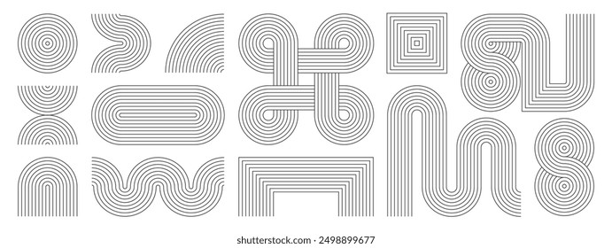 Dibujado a mano elemento mínimo abstracto conjunto de Vector de mediados de siglo. Estética contemporánea línea de arte, forma geométrica en monocromo. Diseño de forma de arte para el arte de la pared, decoración, Fondo de pantalla.