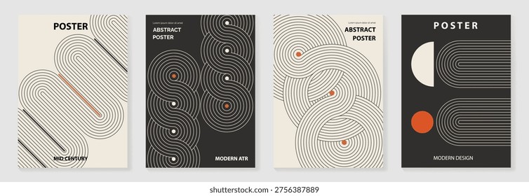 Hand drawn abstract minimal element mid century vector set. Aesthetic contemporary stripe line art, geometric shape in monochrome. Art form design for wall art, decoration, wallpaper