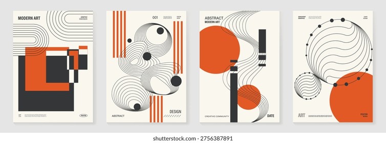 Hand drawn abstract minimal element mid century vector set. Aesthetic contemporary stripe line art, geometric shape in monochrome. Art form design for wall art, decoration, wallpaper