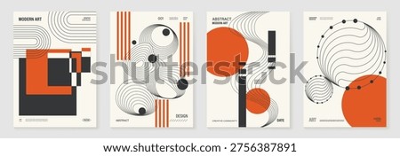 Hand drawn abstract minimal element mid century vector set. Aesthetic contemporary stripe line art, geometric shape in monochrome. Art form design for wall art, decoration, wallpaper