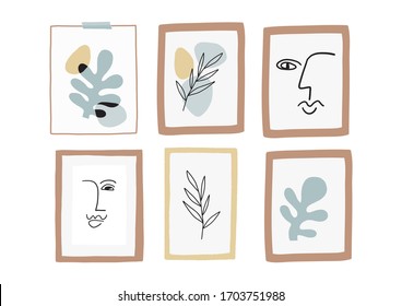 Hand drawn Abstract minimalism poster in modern style. Decor poster and frame On the wall. Stay at home