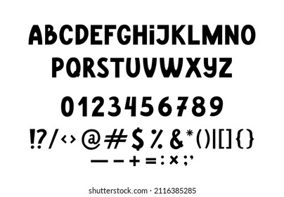 Hand drawn abstract minimalist modern font alphabet. Typography typeface uppercase, number, sign.  Vector illustration. 