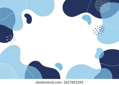 hand drawn abstract minimalist pattern of blue and dark blue organic liquid shapes on a white background