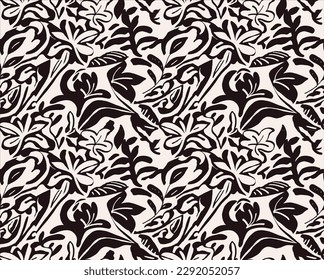 hand drawn abstract monochrome tropical leaves pattern perfect for decoration and fabrics