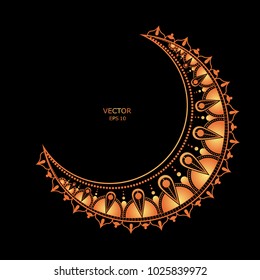 Hand drawn abstract moon with doodle and paisley. Floral pattern. Vector illustration