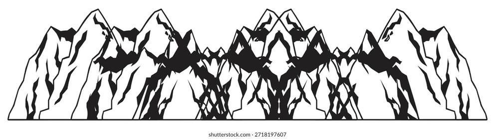 Hand Drawn Abstract Mountain Range Line Art Illustration.