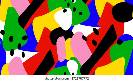 Hand Drawn Abstract Multi Color Geometric Shapes Repeating Vector Pattern