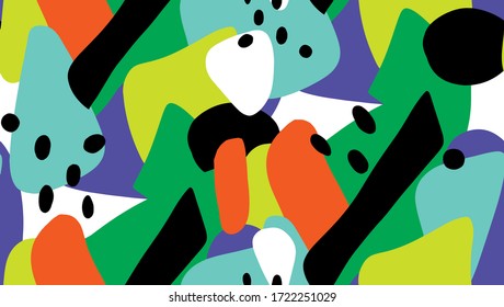 Hand Drawn Abstract Multi Color Geometric Shapes Repeating Vector Pattern