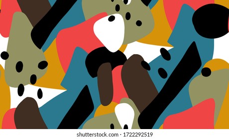 Hand Drawn Abstract Multi Color Geometric Shapes Repeating Vector Pattern