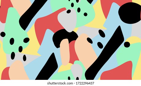Hand Drawn Abstract Multi Color Geometric Shapes Repeating Vector Pattern