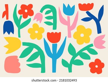 Hand Drawn Abstract Natural Floral Design Illustration Set