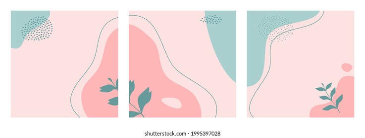 Hand drawn abstract nature background good for social media post, banner, flyer, poster, frame, template on pastel color. Trendy minimalist  modern organic shapes.