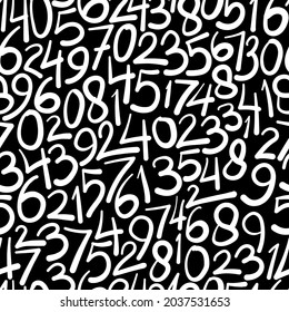 Hand drawn abstract number texture background on black and white, seamless pattern, vector illustration