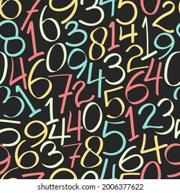 Hand drawn abstract numerical doodle, seamless pattern, vector illustration