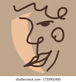 Resumen dibujado a mano Modelo vectorial de una línea de dibujo geométrico de la mujer cara aislado fondo