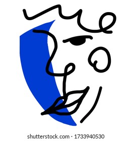 Hand Drawn Abstract One Line Drawing Geometric Woman Face Vector Pattern Isolated Background