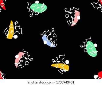 Hand Drawn Abstract One Line Drawing Geometric Woman Face Repeating Vector Pattern Isolated Background
