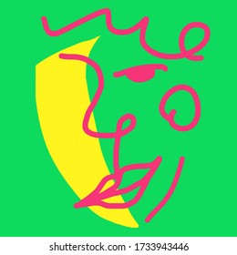 Hand Drawn Abstract One Line Drawing Geometric Woman Face Vector Pattern Isolated Background