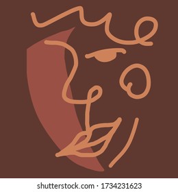 Handgezeichnete Abstrakte eine Linie Zeichnung Geometrisches Muster eines weiblichen Gesichtspunktes isolierter Hintergrund